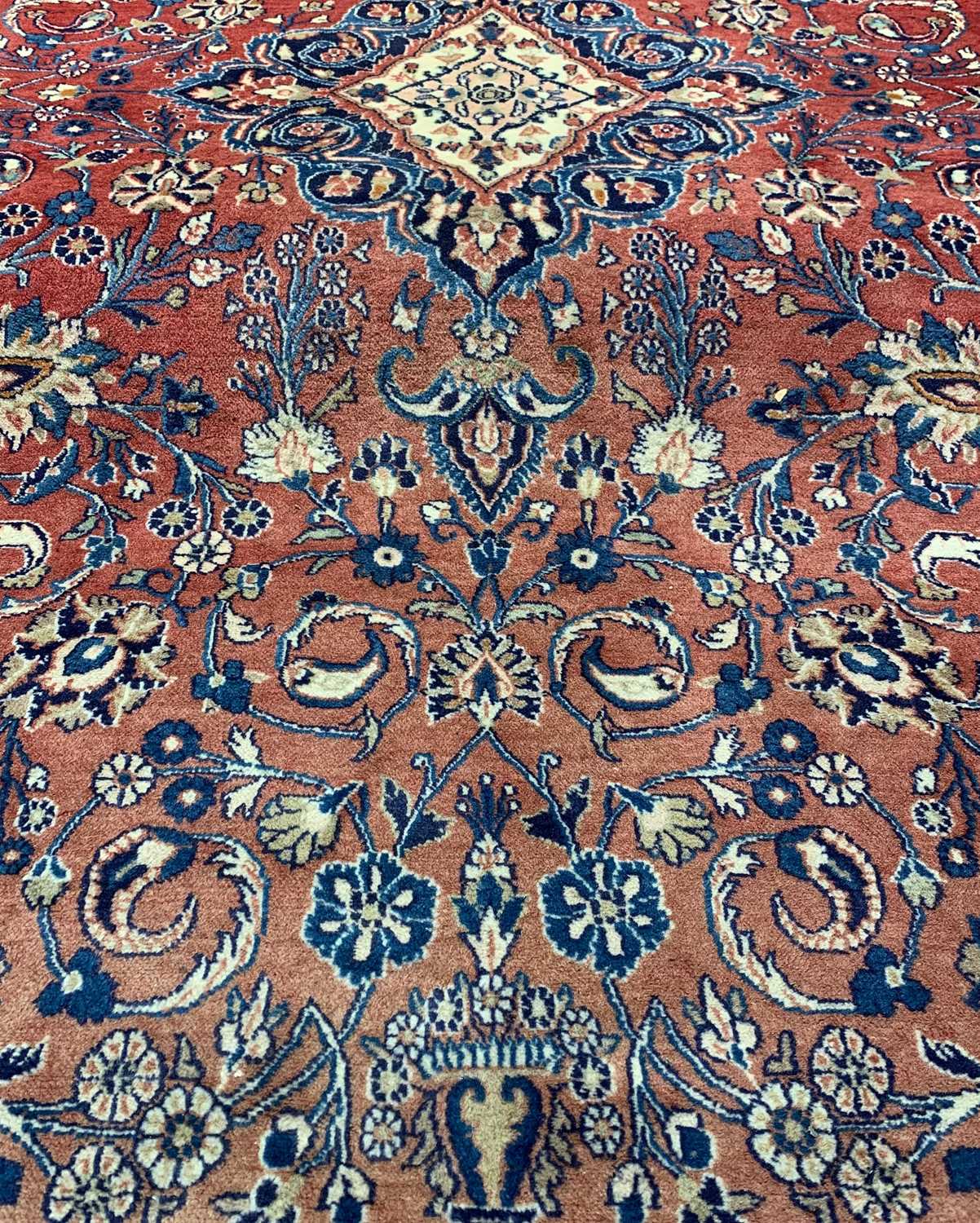 HAMADAN (SHARBARFT) RUG, ivory and navy blue lozenge medallion and spandrels, scrolling palmette - Image 2 of 3