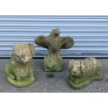 COMPOSITION STONE GARDEN ORNAMENTS: comprising two models of piglets, and an eagle (3)