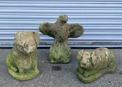 COMPOSITION STONE GARDEN ORNAMENTS: comprising two models of piglets, and an eagle (3)