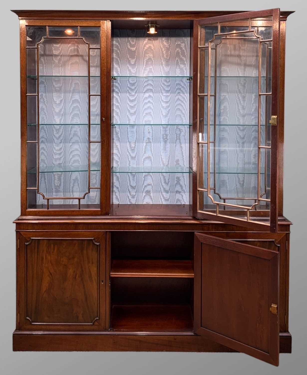 MODERN GEORGIAN STYLE MAHOGANY CABINET, with adjustable glass shelves, on a cupboard base, with a - Image 2 of 3