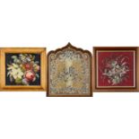 THREE VARIOUS VICTORIAN BEADED WOOLWORK PANELS, floral decorated, including one formerly a