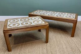 TWO MID CENTURY G-PLAN TILED TEAK COFFEE TABLES 112.5 x 51.5 x 39.5cms and 71.5 x 51.5 x 39.5cms