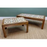 TWO MID CENTURY G-PLAN TILED TEAK COFFEE TABLES 112.5 x 51.5 x 39.5cms and 71.5 x 51.5 x 39.5cms