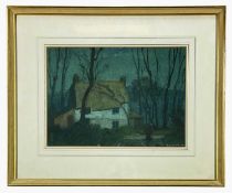 GEORGE CLAUSEN (British, 1852-1944) watercolour - whitewashed cottage with trees, signed and dated