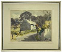 ‡ GYRTH RUSSELL (Canadian/Welsh 1892-1970) watercolour - roadside cottages, signed, framed and