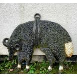 LARGE CAST IRON 'HANGING LAMB' SIGN, painted black and white, possibly for a pub or farm, 86 x