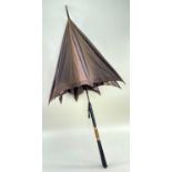 EDWARDIAN PARASOL, lavender cloth canopy, square multi wood handle, 106cm long Comments: material