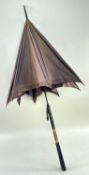 EDWARDIAN PARASOL, lavender cloth canopy, square multi wood handle, 106cm long Comments: material