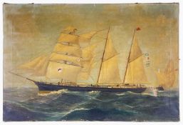 19TH CENTURY MARINE SCHOOL oil on canvas - ship portrait of barquentine 'Indiana' in choppy seas
