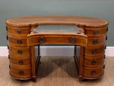 GOOD VICTORIAN WALNUT & TULIPWOOD CROSSBANDED KIDNEY SHAPED DESK, with chequer strung edge,