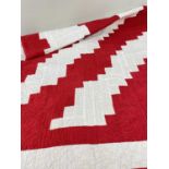 VINTAGE TURKEY RED & WHITE GEOMETRIC SQUARE QUILT, 204 x 204cms