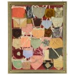 FRAMED COLLECTION OF EISTEDDFOD 'PURSES', early 20th century, various colours and shapes mounted