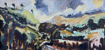 ‡ KARL DAVIES oil on hardboard - entitled verso 'Autumn Landscape', signed verso, 60 x