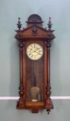 VIENNA-STYLE WALNUT WALL CLOCK, 115cm h Comments: one lower finial broken but present