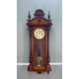 VIENNA-STYLE WALNUT WALL CLOCK, 115cm h Comments: one lower finial broken but present