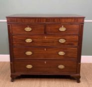 19TH CENTURY MAHOGANY FLAT FRONT CHEST, shallow frieze and fitted 2 short and 3 long drawers between