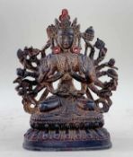 TIBETAN BRONZE FIGURE OF AVALOKITESHVARA, 18th/19th Century, eighteen arm bodhisattva seated on