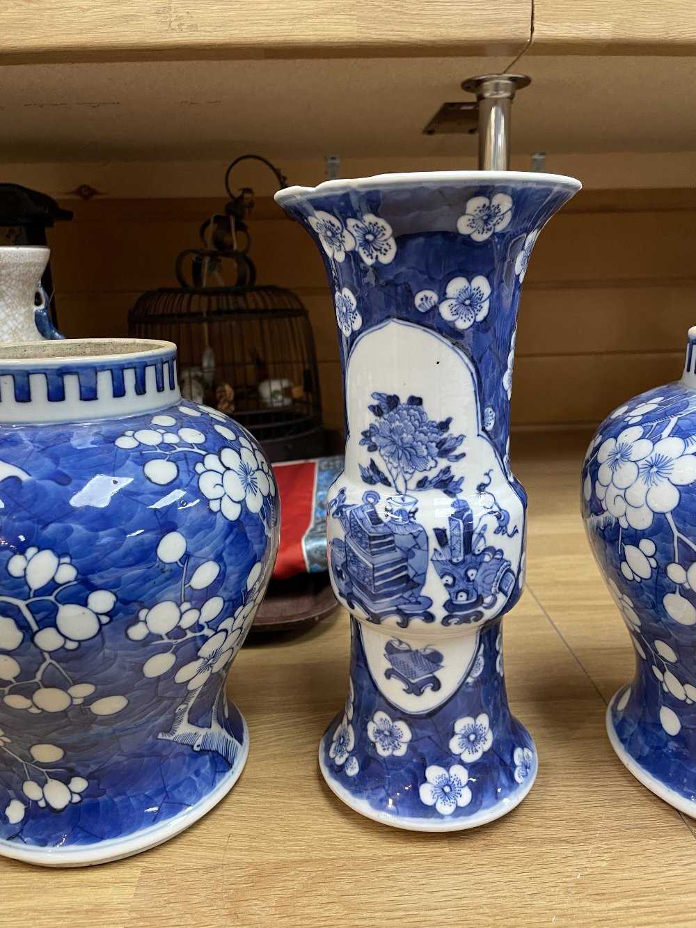 THREE CHINESE BLUE & WHITE PORCELAIN VESSELS, comprising pair of Kangxi-style baluster jars - Image 12 of 26