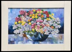 NOPARAT LIVISIDDHI (Thai, b. 1932) oil on canvas - still life of flowers in a bowl, signed, 48 x