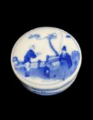 CHINESE BLUE & WHITE PORCELAIN CIRCULAR PASTE BOX & COVER, Kangxi 6-character mark, top painted with