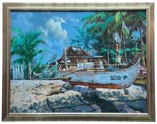 MIKE HERRERA (Philippines, 20th Century) oil on canvas - entitled verso 'Seaworthy, Luzon Island,