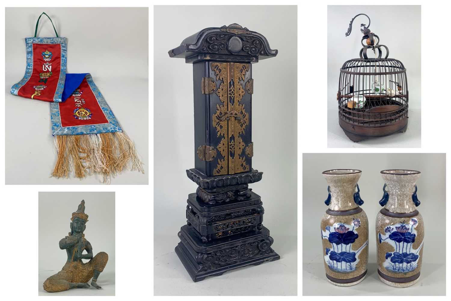 GROUP OF COLLECTIBLE ASIAN ITEMS, including Japanese Ihai memorial shrine...