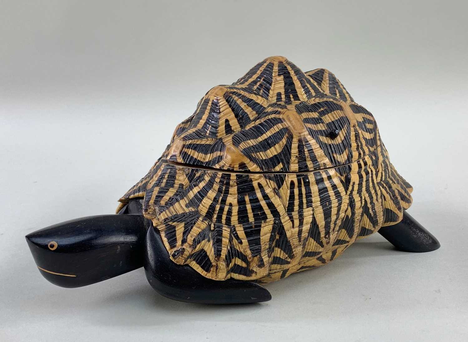 INDIAN STAR TORTOISE JEWELLERY BOX, early 20th Century, the hinged carapace opening to reveal a