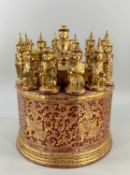 RARE BURMESE SHWE ZAWA LACQUER MEDICINE BOX, 20th Century, with 12 marginal and a larger central