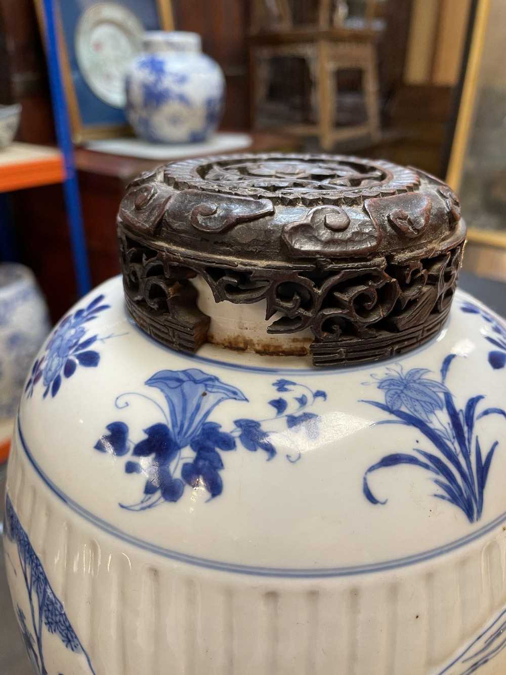 CHINESE BLUE & WHITE PORCELAIN 'LADIES' JAR, Kangxi, ribbed form and painted with four roundels with - Image 14 of 19