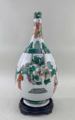 CHINESE FAMILLE VERTE PORCELAIN BOTTLE VASE, Late Qing or later, painted with a terrace with