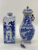 TWO CHINESE BLUE & WHITE PORCELAIN VASES, one Qianlong, of square baluster form with scrolled