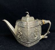 INDIAN-STYLE ELECTROPLATE TEAPOT, c. 1849, William Hutton & Sons, of lozenge section, each face