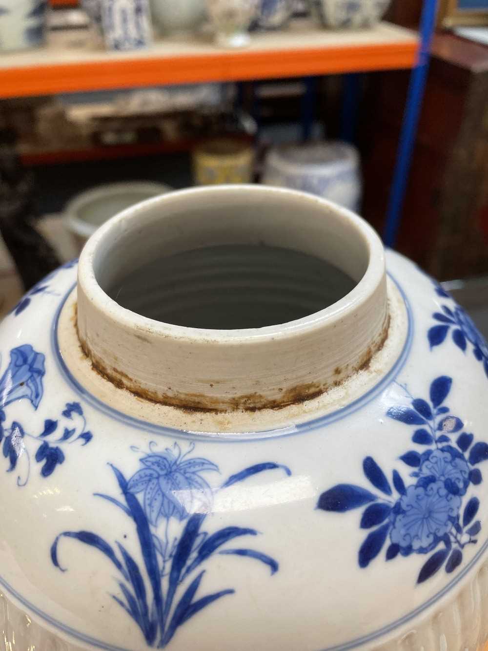 CHINESE BLUE & WHITE PORCELAIN 'LADIES' JAR, Kangxi, ribbed form and painted with four roundels with - Image 8 of 19