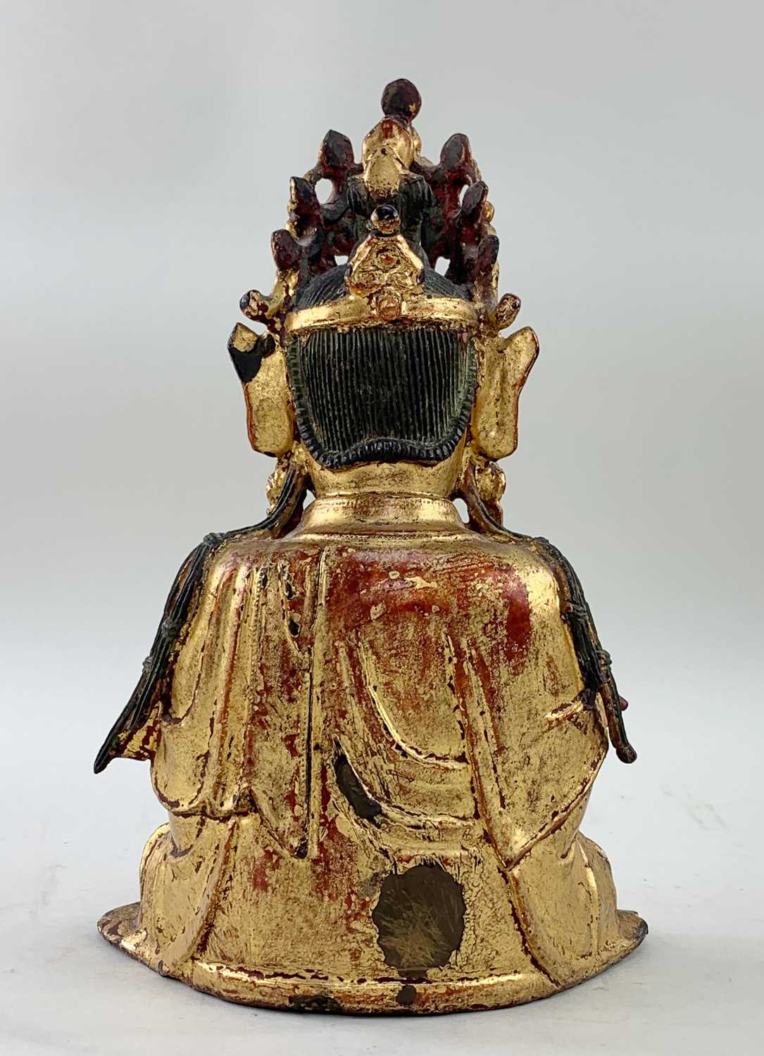 CHINESE LACQUERED GILT BRONZE FIGURE OF GUANYIN, Late Ming dynasty, the serene boddhisattva seated - Image 3 of 20