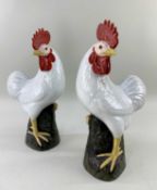 PAIR CHINESE PORCELAIN MODELS OF COCKERELS, late Qing dynasty or Republic, red printed marks, 3.5 cm