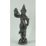 INDIAN BRONZE FIGURE OF A HINDU WARRIOR OR DEITY, holding a sword or staff with tassel, standing