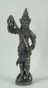 INDIAN BRONZE FIGURE OF A HINDU WARRIOR OR DEITY, holding a sword or staff with tassel, standing