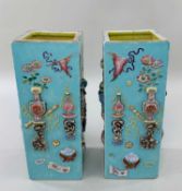 PAIR CHINESE FAMILLE ROSE PORCELAIN 'HUNDRED ANTIQUES' VASES, late Qing Dynsaty or Republic, 4-