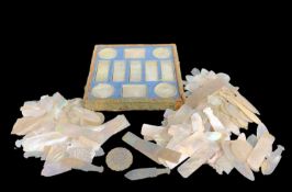 BOXED & LOOSE CHINESE MOTHER OF PEARL GAMING COUNTERS, comprising a silk brocade covered box with