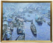 YONGYUTH NGARMLAMIAT (Thai, b. 1941) oil on canvas - Bangkok Floating Market, signed, 100 x 126cms