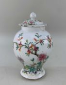 CHINESE FAMILLE ROSE PORCELAIN JAR & COVER, late Qing or later, baluster form, painted with fruiting