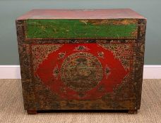 SINO-TIBETAN PAINTED ALTAR CHEST, Qinghai province, front painted with leaping carp in a roundel