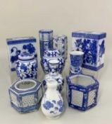 ASSORTED EAST ASIAN BLUE & WHITE PORCELAIN, including 2 pillow bricks, 4 reticulated hexagonal