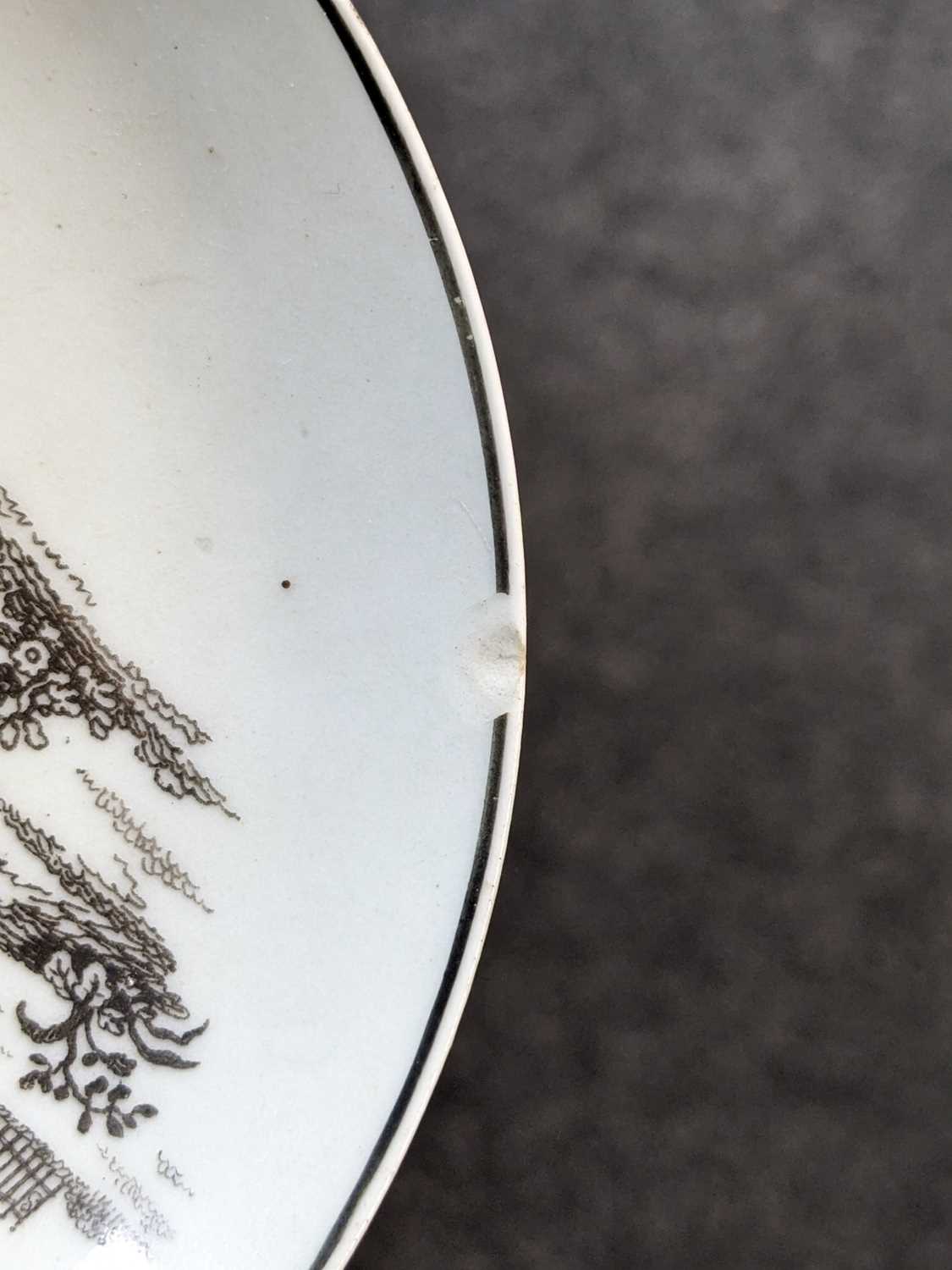 COLLECTION OF 18TH CENTURY BLACK TRANSFER PRINTED WORCESTER comprising tea bowl and saucer and - Image 3 of 9