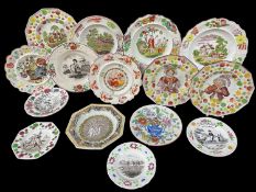 GOOD GROUP OF TRANSFER NURSERY PLATES WITH POLYCHROMED BORDERS early 19th Century, some Swansea