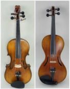 TWO VIOLINS PROBABLY CHINESE, carved in the manner of Steiner, L.O.B 35.5cm (A/F), with standard