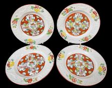 FOUR MATCHING GLAMORGAN POTTERY NURSERY TRANSFER PLATES early 19th Century, floral moulded and