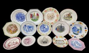 GROUP OF FOURTEEN TRANSFER NURSERY PLATES WITH TITLES / DITTIES, early 19th Century, some possibly
