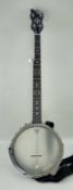 GRAFTON 'CLIPPER' BANJO, printed 'Remo Weatherking' skin, with engraving on the metal rest, made