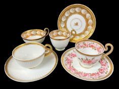 GROUP OF SWANSEA PORCELAIN PARIS FLUTE CUPS & SAUCERS circa 1815-1820, comprising cup and saucer